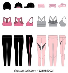 Vector template for Women's Work-Out Clothes in Pink/Black combinations