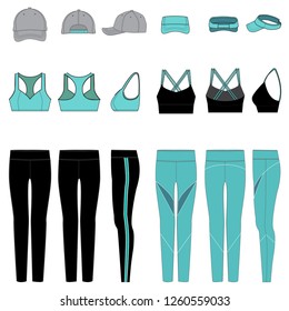 Vector template for Women's Work-Out Clothes in Teal Green/ Black combinations