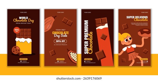 Vector Template for World Chocolate Day Social Media Stories in Flat Cartoon Design
