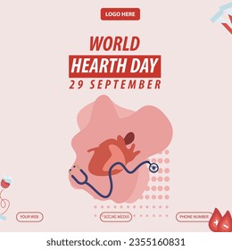 Vector template for world heart day 29 September for poster, greeting card, banner and social media post