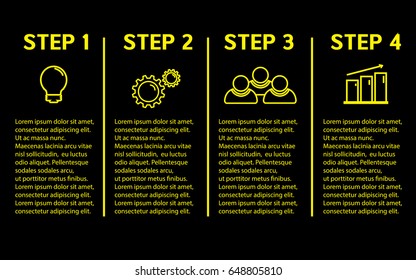 Vector template with yellow icons on black background.