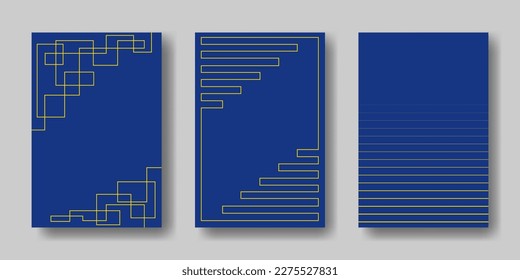 Plantilla vectorial de líneas amarillas en un fondo azul. Conjunto de fondos geométricos. 