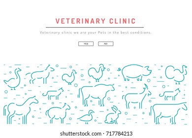 Vector template for your mobile app or site veterinary clinic, animal Vector illustration drawn in the style of outline isolated on white background