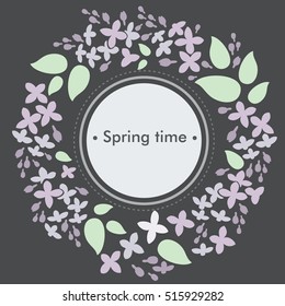 Vector template,illustration in pastel colors.Lilac spring frame.Vector flowers set.Floral collection,design for invitation,wedding or greeting cards.