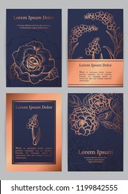 Vector templates for A4 with silhouette english roses and forget-me-nots. For invitation, banner, postcard or flyer.