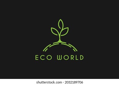 Plantillas vectoriales de diseños abstractos de logotipo de hoja verde. Naturaleza, siembra, eco, bio, suelo, diseño del logotipo de crecimiento con estilo mínimo