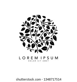 Vector templates of abstract leaf logo designs - for medical, yoga, spa classes, beauty. Circles made with Vector leaves - Vector