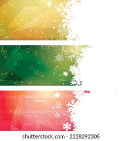 vector templates with abstract music notes and white snowflakes - set of banners