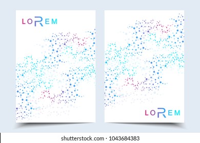 Vector templates brochure, magazine, leaflet , flyer, cover, booklet, annual report. Scientific concept for medical, technology, chemistry. Abstract polygonal geometric shape with molecule structure