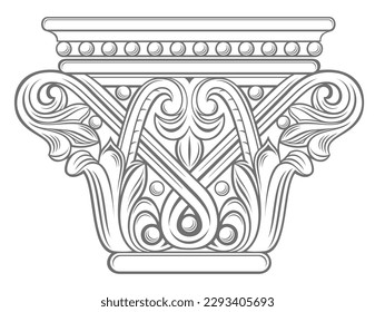 Vector templates. Capital of a medieval cathedral Gothic column. Engraving or tattoo element