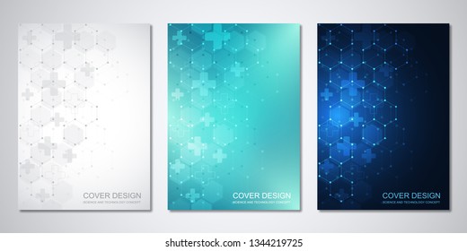 Vector templates for cover or brochure with abstract hexagons pattern. Concepts and ideas for medical, healthcare technology, innovation medicine, science - Shutterstock ID 1344219725
