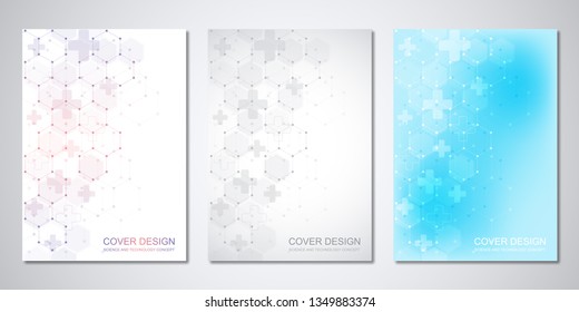 Vector templates for cover or brochure with abstract hexagons pattern. Concepts and ideas for medical, healthcare technology, innovation medicine, science