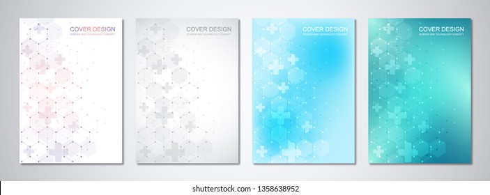 Vector templates for cover or brochure with abstract hexagons pattern. Concepts and ideas for medical, healthcare technology, innovation medicine, science