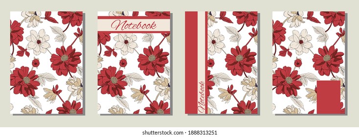 Vector templates for cover pages. Universal abstract floral cover layout. Suitable for notebooks, books, diaries, catalogs, etc.