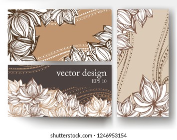 vector templates with floral hand-drawn ethnic ornament, postcard design, invitation, etc., eps10
