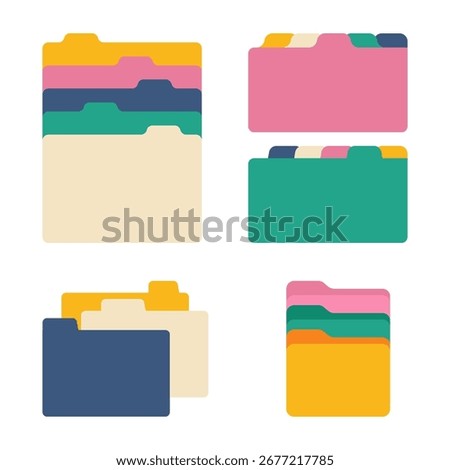 Vector templates of folders stack, color flat style