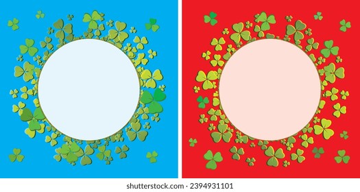 vector templates with frames of clover leaves - saint patrick's day. Blue and red.