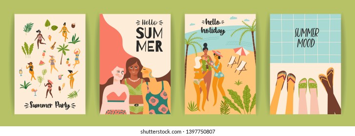 Vector templates with fun summer illustration. Design element for summer concept and other use.