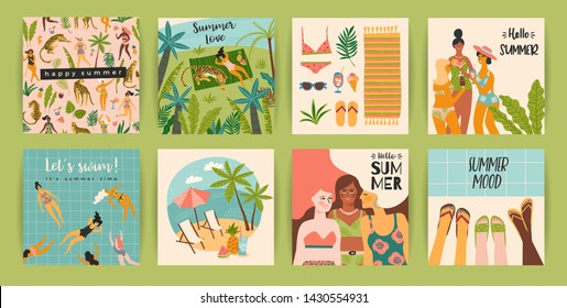 Plantillas vectoriales con divertida ilustración de verano. Elemento de diseño para el concepto de verano y otro uso.