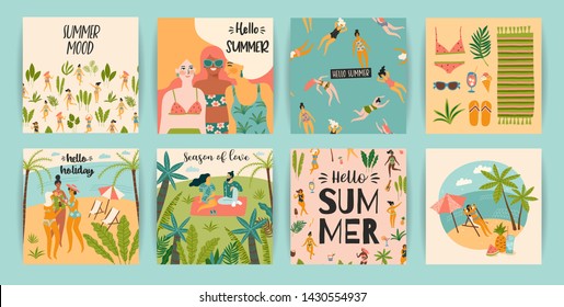 Vector templates with fun summer illustration. Design element for summer concept and other use.