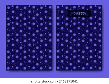 Vector templates with heavenly elements design notepad planner. Notebook cover aesthetic worksheet