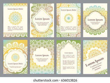 Vector templates with mandala. Based on ancient greek, islamic and turkish ornaments. For invitation, banner, postcard or flyer.