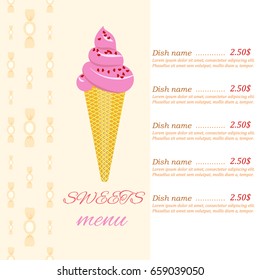 Vector templates, a menu with a picture of sweets.