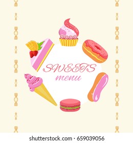 Vector templates, a menu with a picture of sweets.