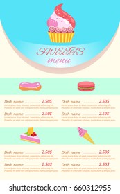 Vector templates, a menu with a picture of sweets.