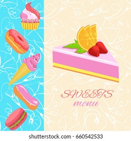 Vector templates, a menu with a picture of sweets.