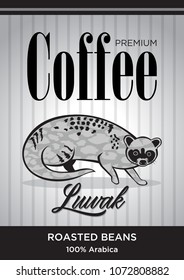Vector templates packaging luwak coffee, label, identity, branding. Abstract color background with ornamental design elements.