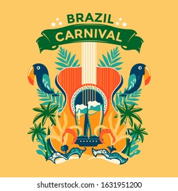 Vector templates with palm tree, toucan bird, and mask for Brazil carnival