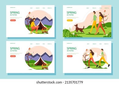 Vector templates with people in spring. The concept of an active and healthy lifestyle. Vector illustration in a flat style.
