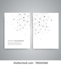 Vector templates for report cover or brochure cover in A4 size. Abstract geometric background with connected lines and dots. Science, business, medicine and technology design