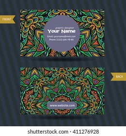 Vector  templates set of business card with doodles colorful ornament