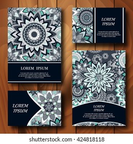 Vector templates set. Business cards, banners, fliers or invitations with mandala ornaments. Islam, Arabic, Indian, Turkish, Ottoman, Pakistan motifs. Design template.
