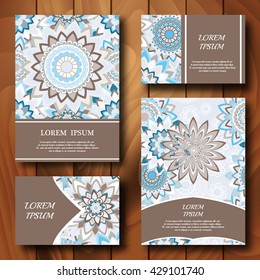 Vector templates set. Business cards, banners, fliers, invitations with mandala ornaments. Islam, Arabic, Indian, Turkish, Ottoman, Pakistan motifs. Design template.