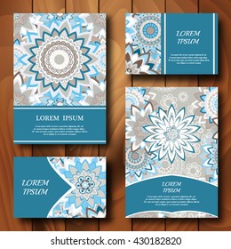 Vector templates set. Business cards, banners, fliers or invitations with mandala ornaments. Islam, Arabic, Indian, Turkish, Ottoman, Pakistan motifs. Design template.