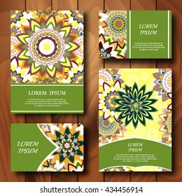 Vector templates set. Business cards, banners, flyers or invitations with mandala ornaments. Islam, Arabic, Indian, Turkish, Ottoman, Pakistan motifs. Design template.