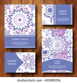 Vector templates set. Business cards, banners, fliers, invitations with mandala ornaments. Islam, Arabic, Indian, Turkish, Ottoman, Pakistan motifs. Design template.