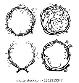Vector templates. Set of circular floral ornaments wreath or nest