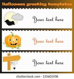 Vector templates of three Halloween greeting paper with decorative elements