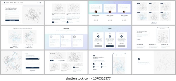 Vector templates for website design, minimal presentations, portfolio. UI, UX, GUI. Design of headers, dashboard, contact forms, features, pricing, e-commerce page, blog etc. Social network concept