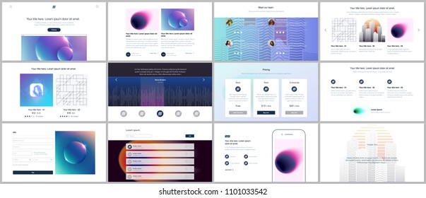 Vector templates for website design, minimal presentations, portfolio with with colorful abstract gradient blurs and geometric backgrounds. UI, UX, GUI. Design of header, dashboard and other forms.