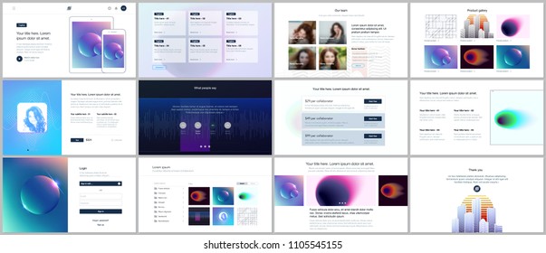 Vector templates for website design, minimal presentations, portfolio with with colorful abstract gradient blurs and geometric backgrounds. UI, UX, GUI. Design of header, dashboard and other forms.