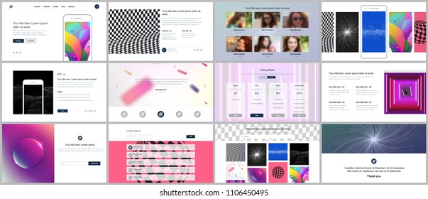 Vector templates for website design, minimal presentations, portfolio with vibrant colorful abstract gradient backgrounds. UI, UX, GUI. Design of headers, dashboard, contact forms, features page etc