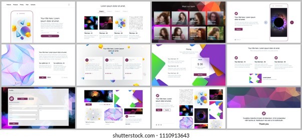 Vector templates for website design, minimal presentations, portfolio with vibrant geometric backgrounds made simple shapes in hipster style. UI, UX, GUI. Design of headers, features page, blog etc