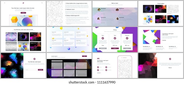 Vector templates for website design, minimal presentations, portfolio with vibrant geometric backgrounds made simple shapes in hipster style. UI, UX, GUI. Design of headers, features page, blog etc