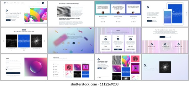 Vector templates for website design, minimal presentations, portfolio with vibrant colorful abstract gradient backgrounds. UI, UX, GUI. Design of headers, dashboard, contact forms, features page etc