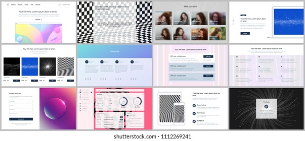 Vector templates for website design, minimal presentations, portfolio with vibrant colorful abstract gradient backgrounds. UI, UX, GUI. Design of headers, dashboard, contact forms, features page etc